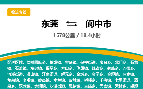 东莞到阆中市物流公司要几天_东莞到阆中市物流专线价格_东莞至阆中市货运公司电话